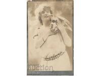 Стара картичка - Романтика - Девойка с гълъб