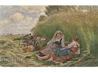 Стара картичка - Романтика - Почивка на полето