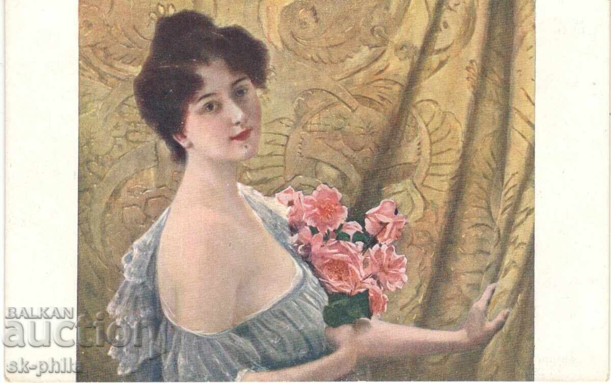 Стара картичка - Романтика - Майски рози