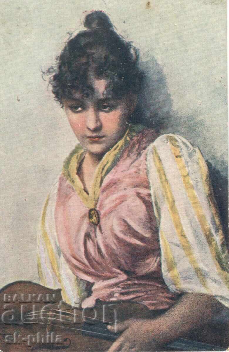 Carte poștală veche - Romantism - Mică violonistă Carte poștală veche - Romantism - Mică violonistă