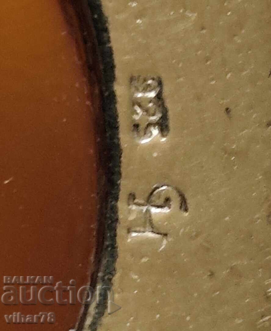 Silver pendant with gold plating and amber with price 199.99 BGN | € 102.25