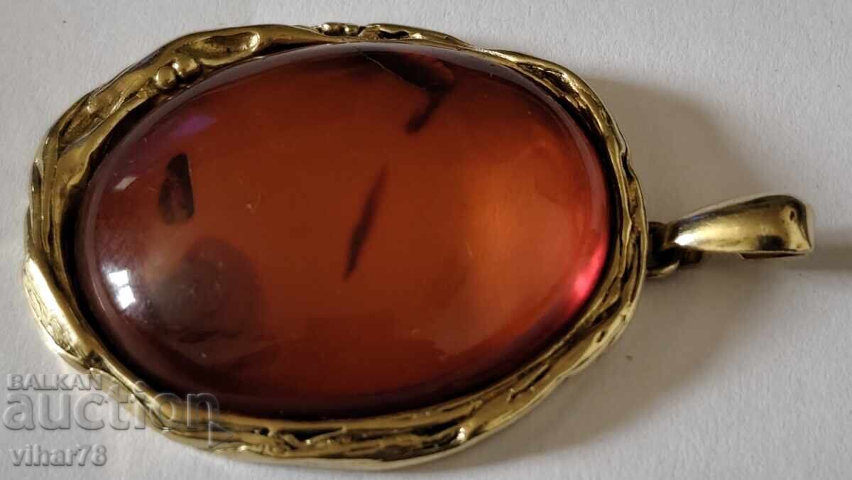 Silver pendant with gold plating and amber - 5