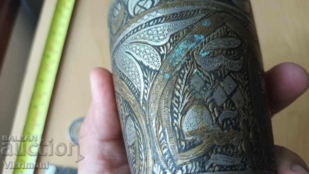 Ceașcă otomană, bocăl, aurire, email, 3 culori, bronz, gravuri - 5