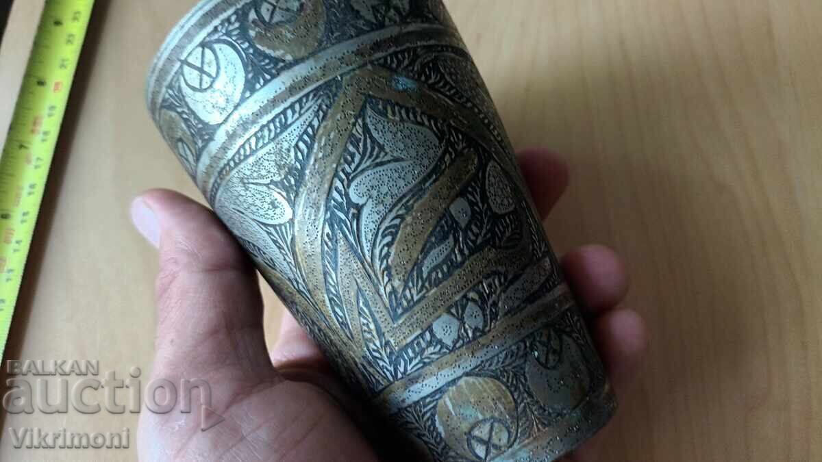 Οθωμανικό φλιτζάνι, κανάτα, επιχρύσωση, σμάλτο, 3 χρώματα, μπρούτζος, χαρακτικά - 6