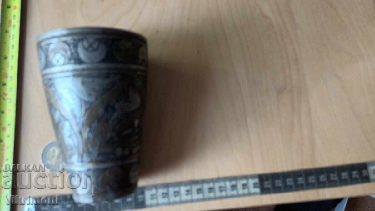 Ceașcă otomană, bocăl, aurire, email, 3 culori, bronz, gravuri - 7