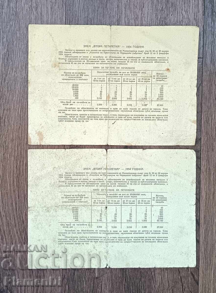 Old bonds from 1954 - 2 pieces with price 10.00 BGN | € 5.11 Old bonds from 1954 - 2 pieces with price 10.00 BGN | € 5.11