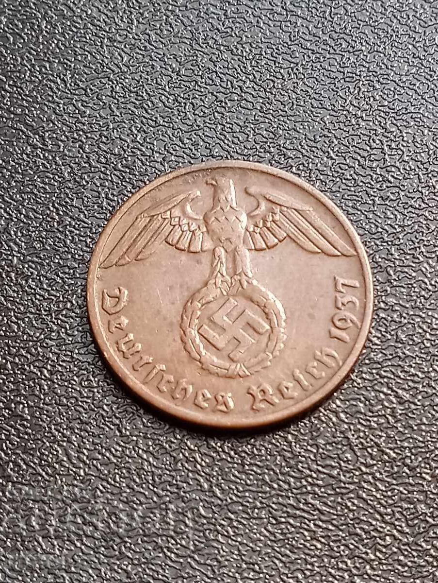 Германия, 1 райхпфениг 1937 г. с цена 4.50 лв. | € 2.30