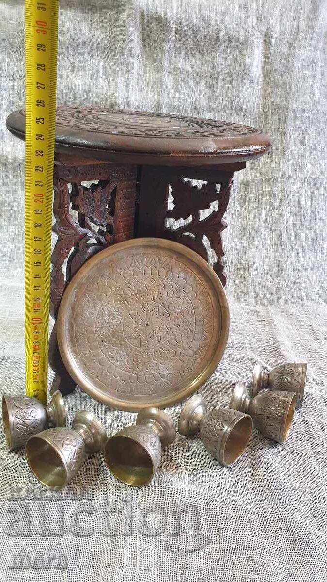 Old Arabic wooden table and set of hand-forged cups with price 120.00 BGN | € 61.36