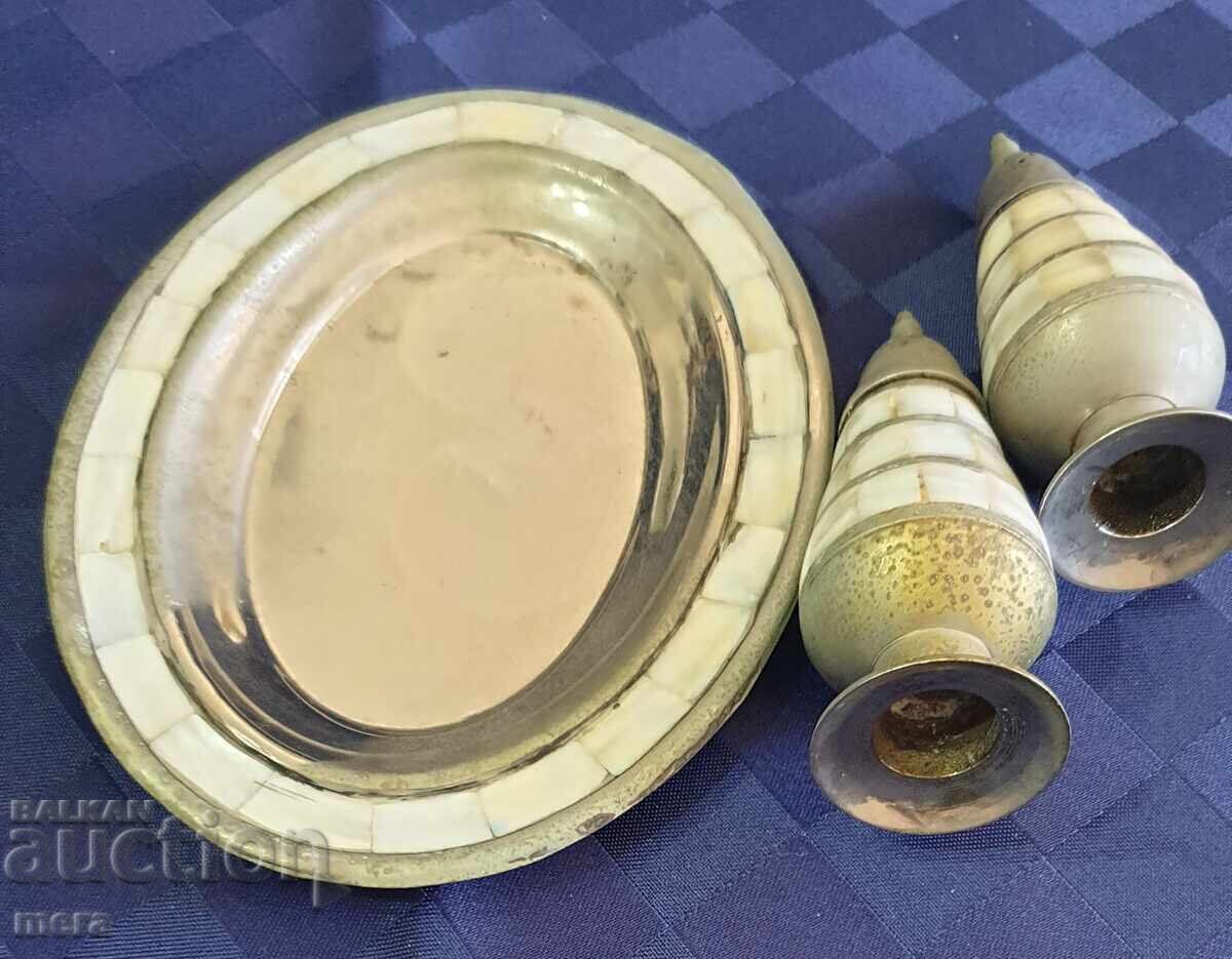 Delivery of Antique silver-plated salt cellars with a tray with mother-of-pearl ornaments