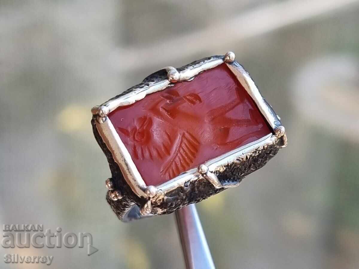 Silver ring intaglio gem carnelian with price 150.00 BGN | € 76.69