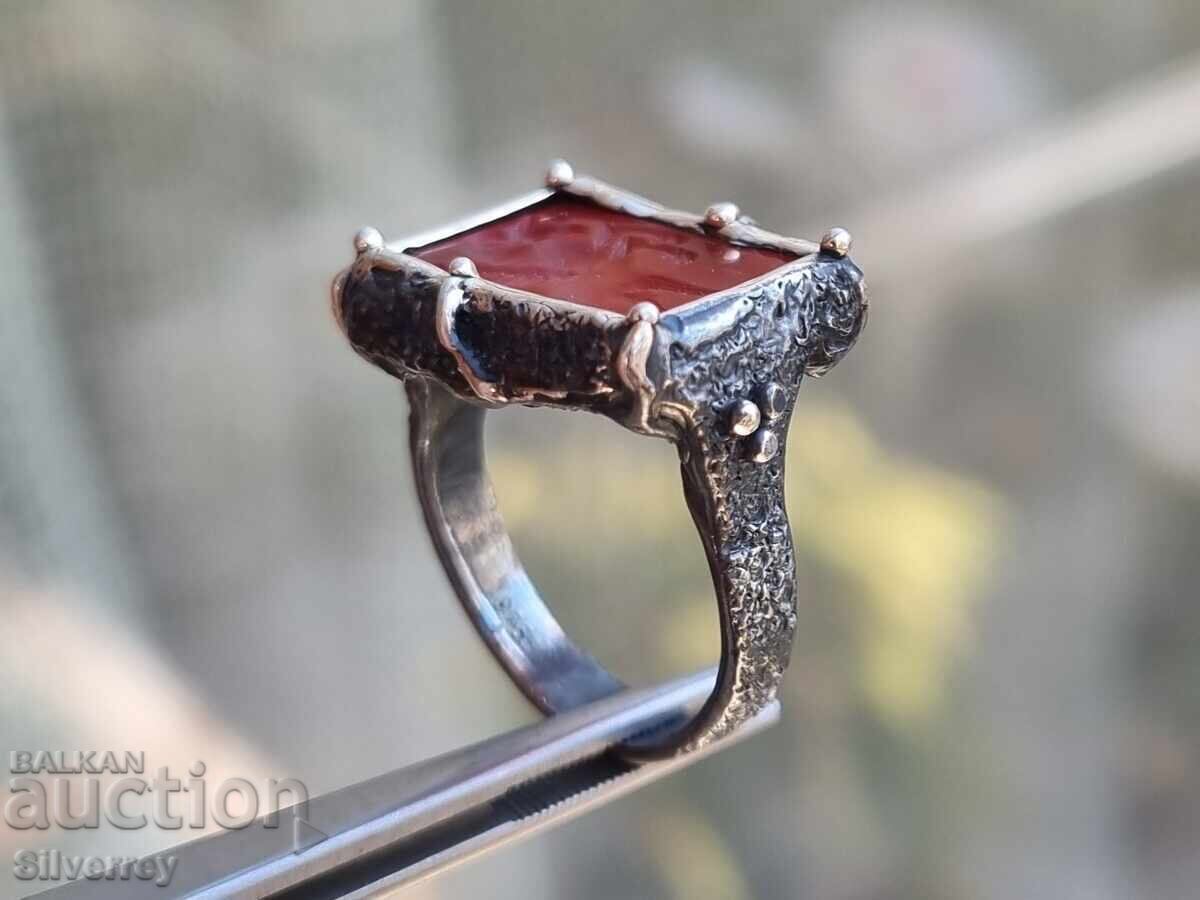 Auction  Silver ring intaglio gem carnelian