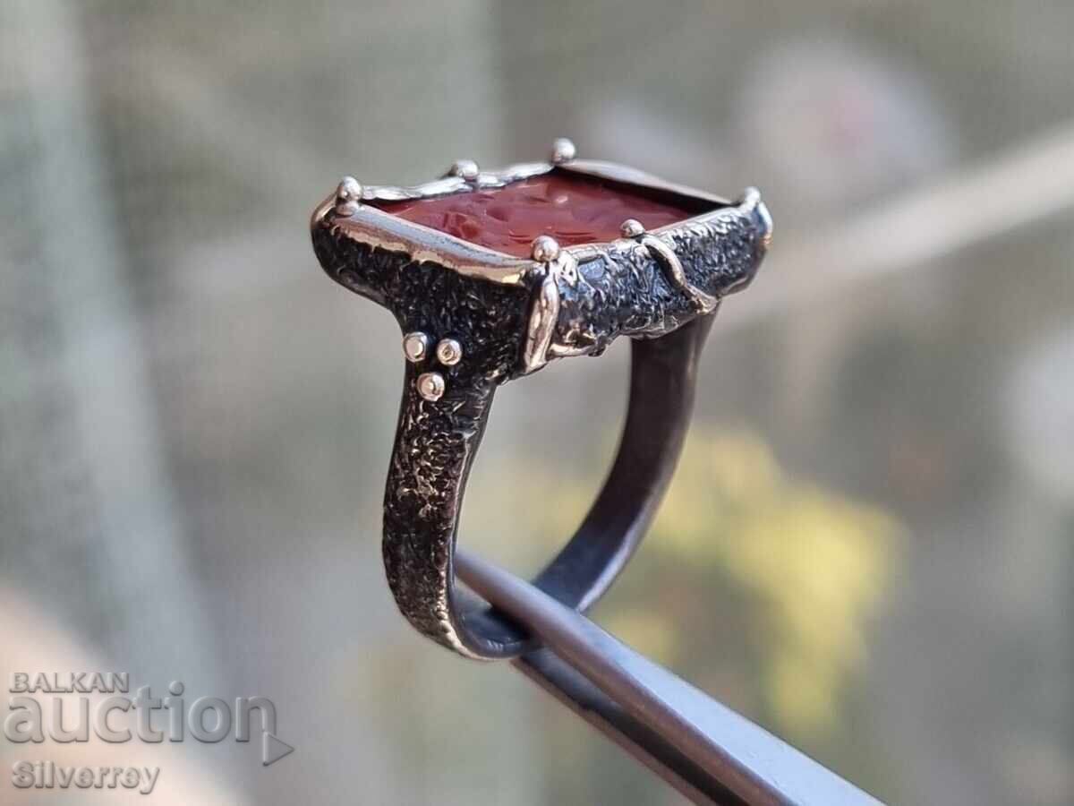 Silver ring intaglio gem carnelian - 5