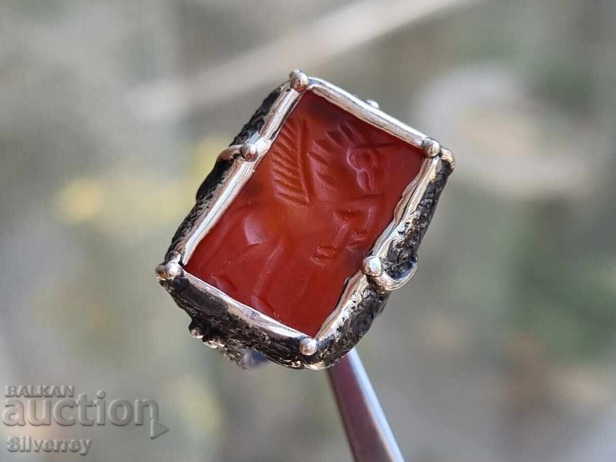 Silver ring intaglio gem carnelian - 6