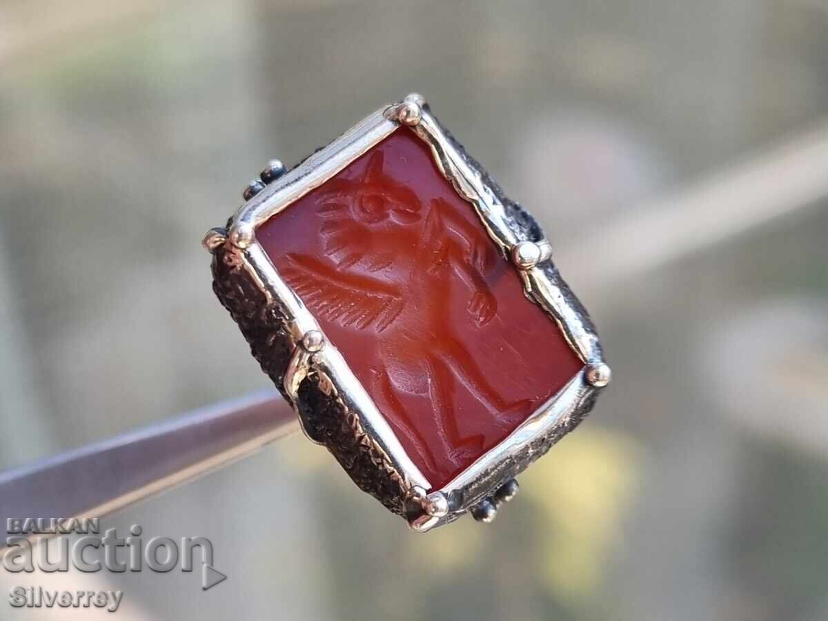 Silver ring intaglio gem carnelian - 7