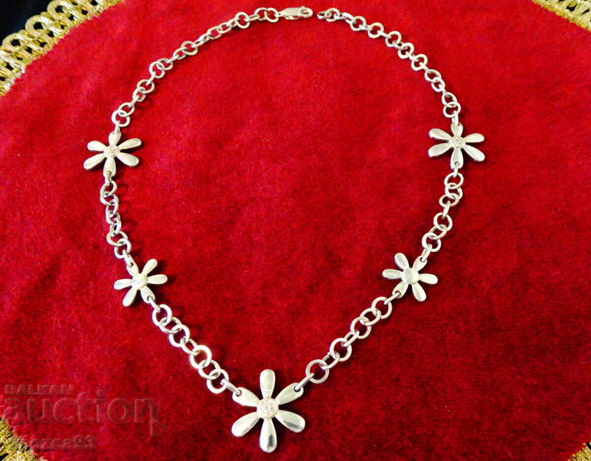 Colier argint 925, zirconi, flori, 39 grame