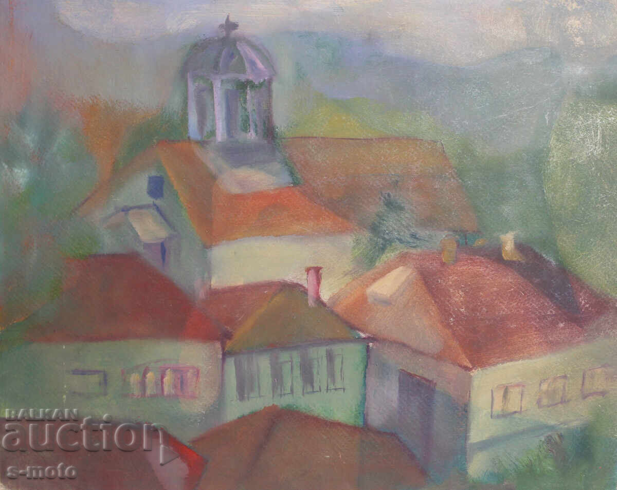 Δημοπρασία Παλαιός πίνακας γκουάς αστικό τοπίο