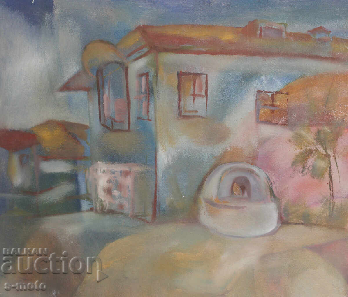 Стара картина гваш градски пейзаж с цена 280.00 лв. | € 143.16