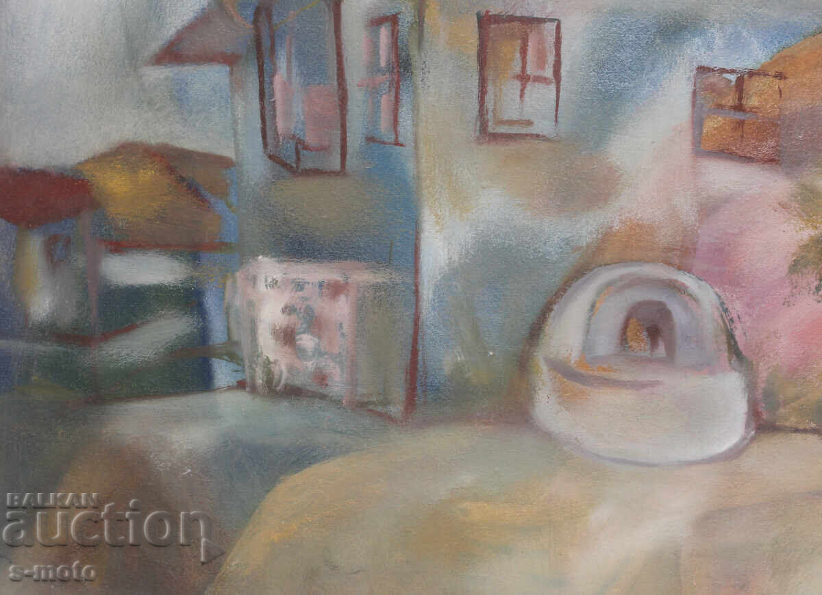 Стара картина гваш градски пейзаж - 5