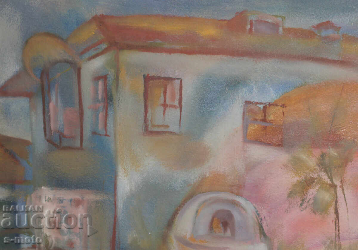 Стара картина гваш градски пейзаж - 6
