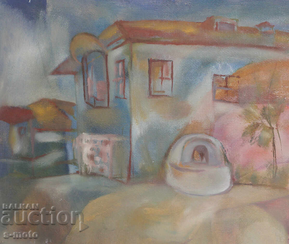 Стара картина гваш градски пейзаж