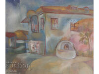 Παλαιός πίνακας γκουάς αστικό τοπίο