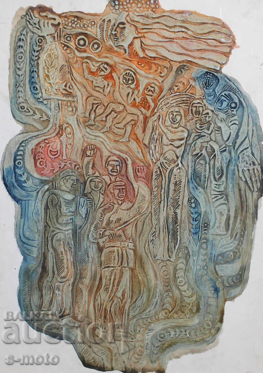 Παλιό έργο γκουάς, σχέδιο για τοιχογραφία με τιμή 300.00 BGN | € 153.39