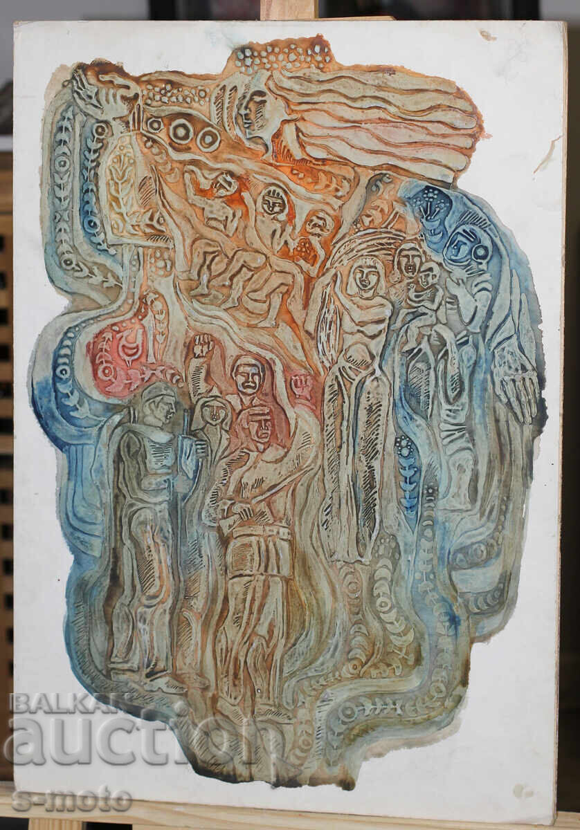 Δημοπρασία Παλιό έργο γκουάς, σχέδιο για τοιχογραφία