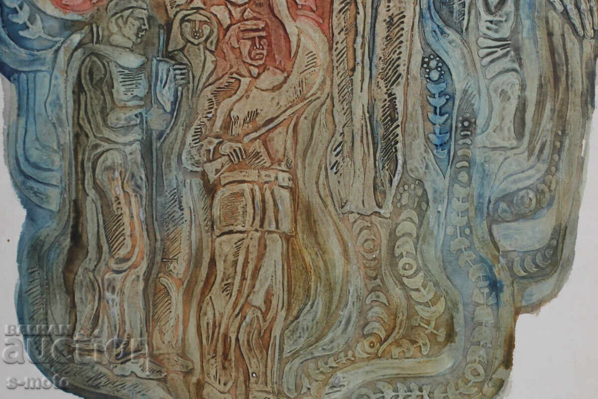 Παλιό έργο γκουάς, σχέδιο για τοιχογραφία - 6