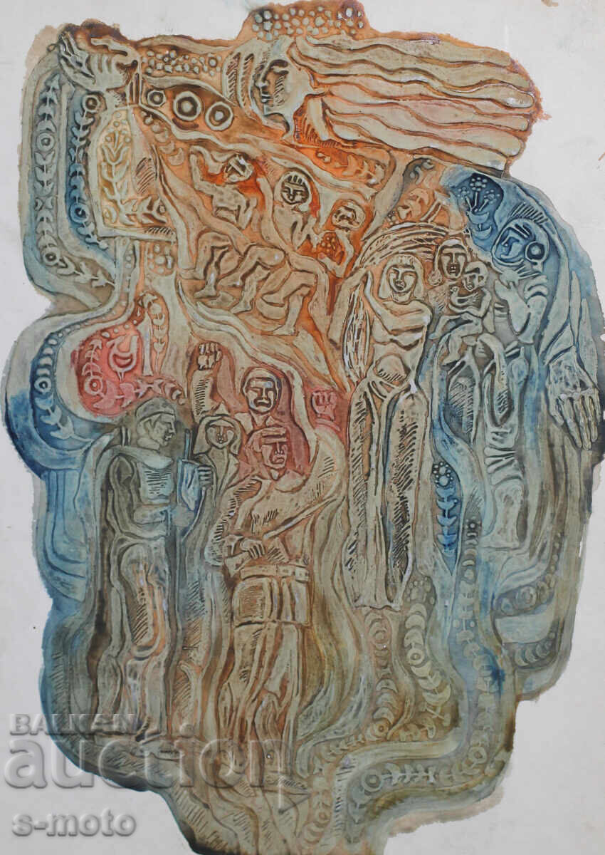 Παλιό έργο γκουάς, σχέδιο για τοιχογραφία