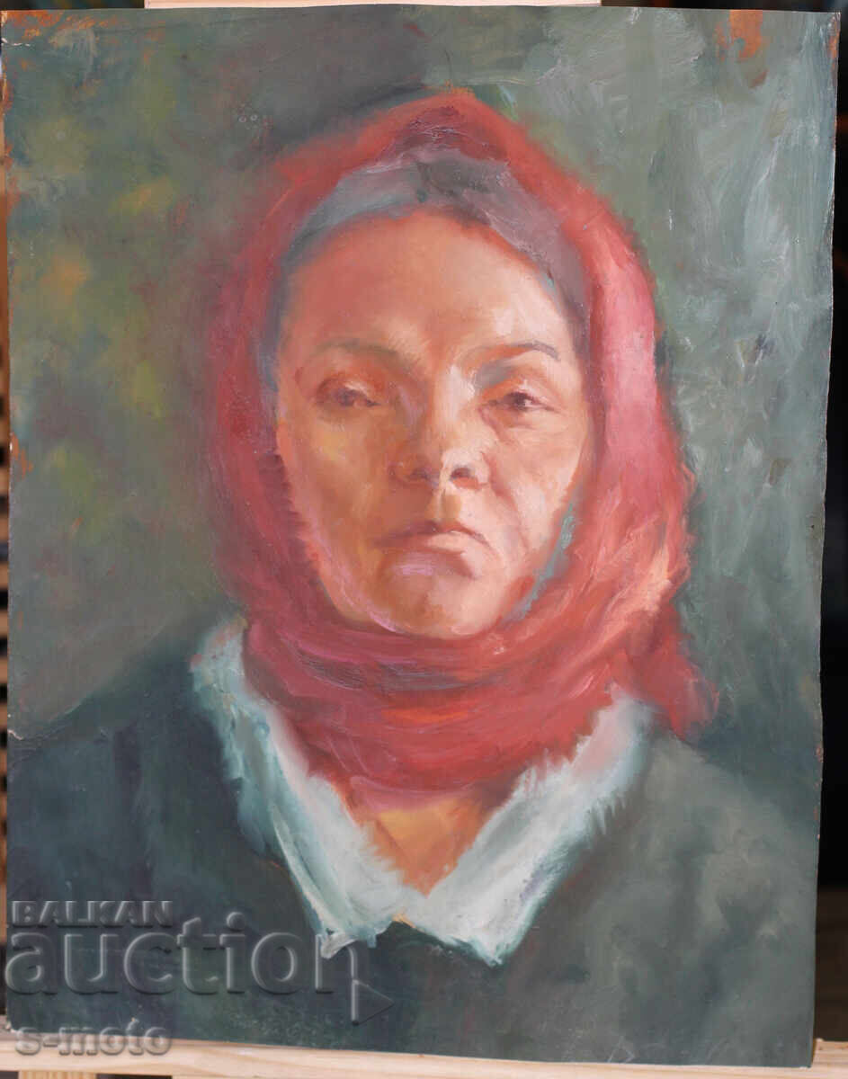 Auction  Oil painting portrait of a woman with a headscarf