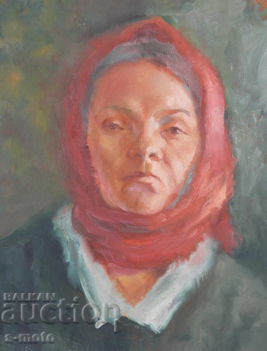Oil painting portrait of a woman with a headscarf