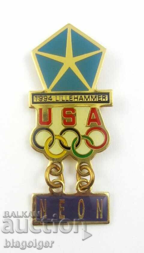 Олимпийска значка-САЩ Олимпийски комитет-Крайслер Неон