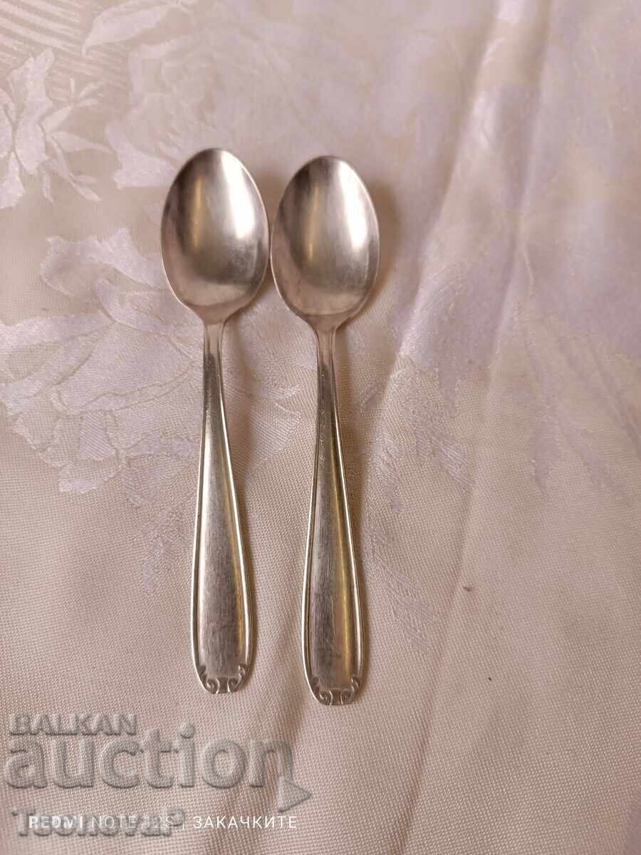 Two deeply silver-plated tea spoons with 90 marking with price 10.00 BGN | € 5.11 Two deeply silver-plated tea spoons with 90 marking with price 10.00 BGN | € 5.11