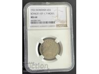 6119 Βασίλειο της Ρουμανίας νόμισμα 1 λέι 1922. Δοκιμή MS64 βαθμός
