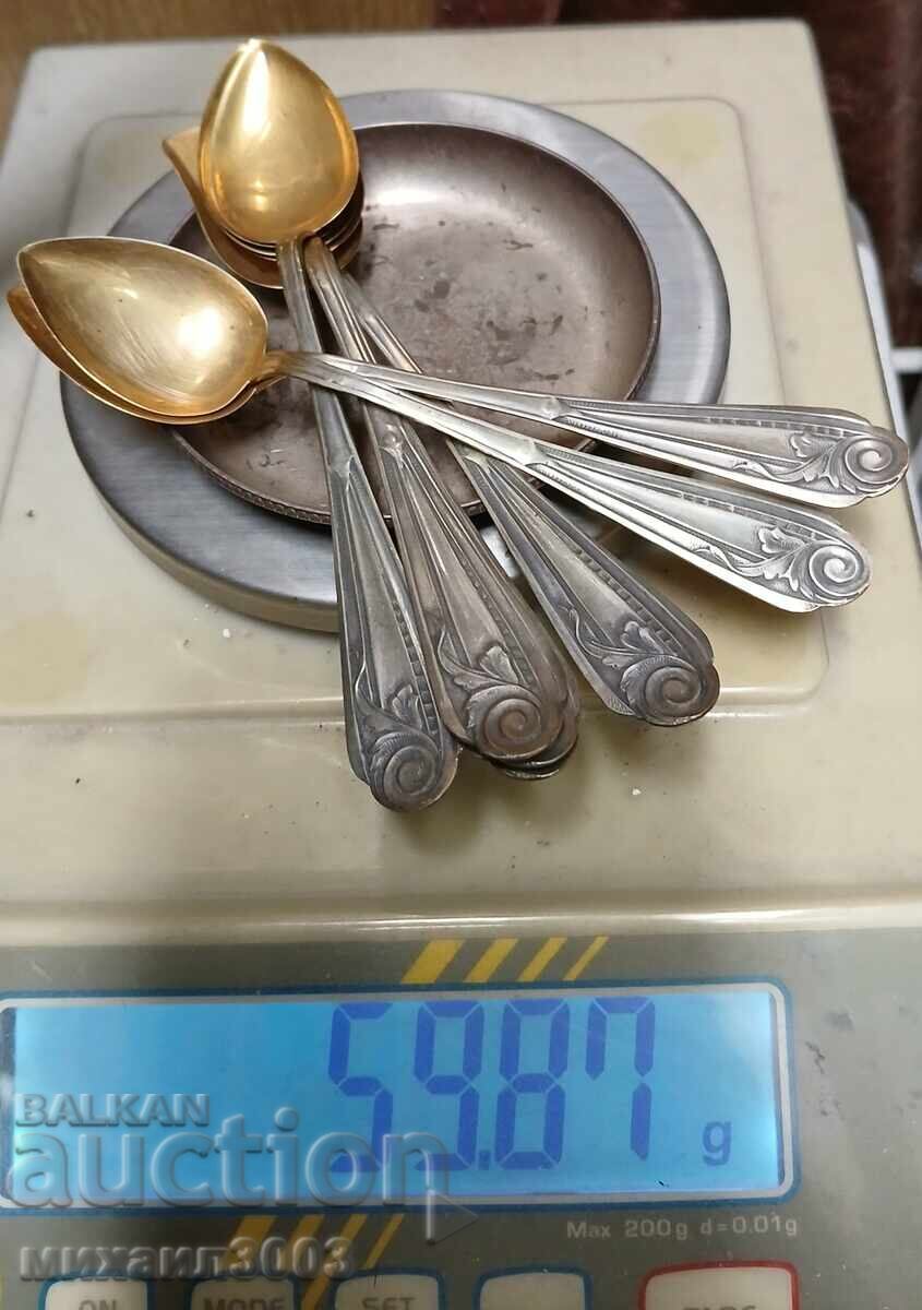 Комплект стари сребърни чаени лъжички - 6