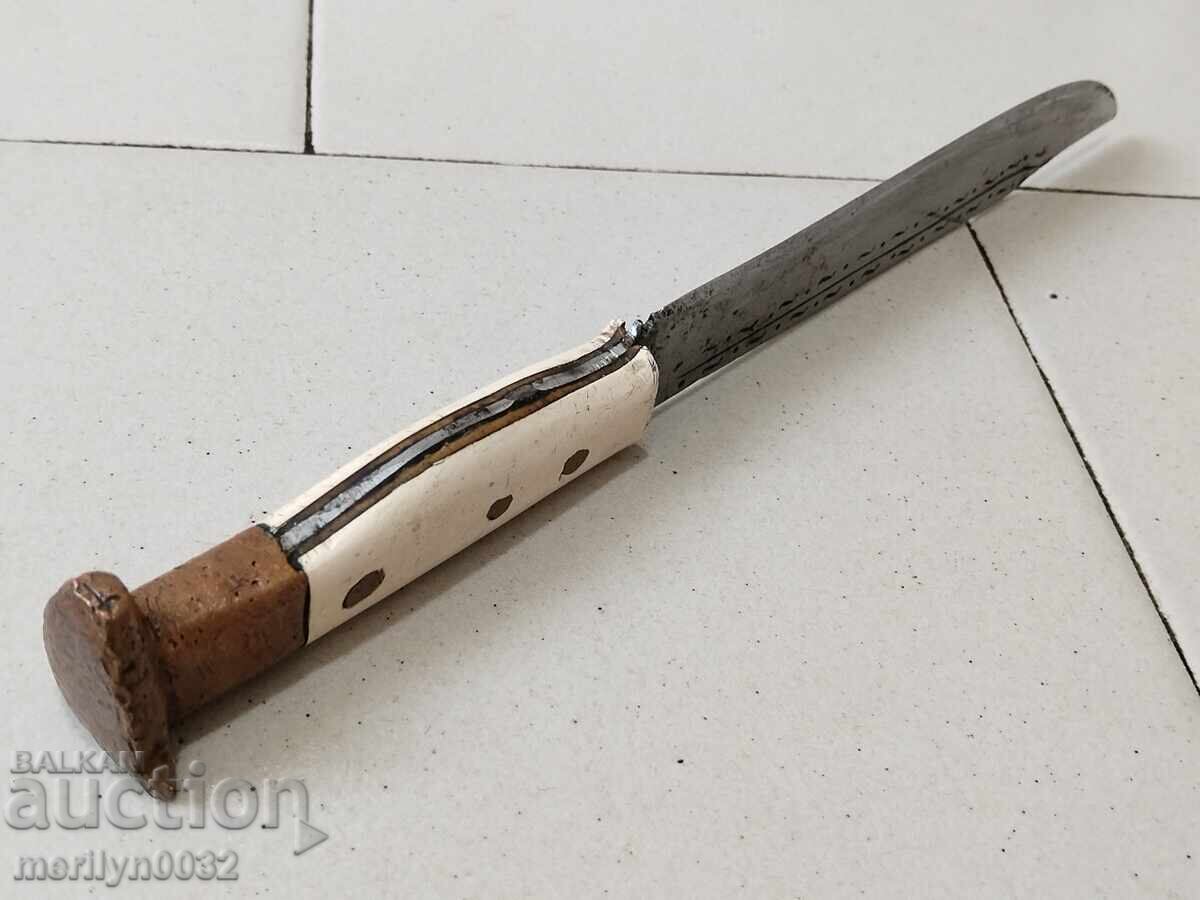 Old knife without a sheath with primitive engravings, dagger, fist - 5