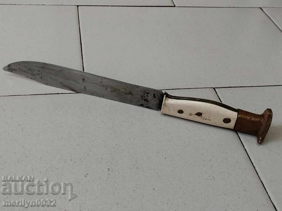 Old knife without a sheath with primitive engravings, dagger, fist - 6