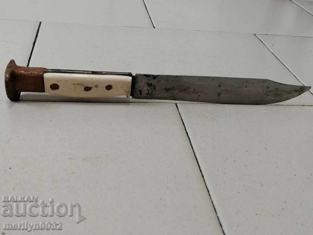 Old knife without a sheath with primitive engravings, dagger, fist - 7