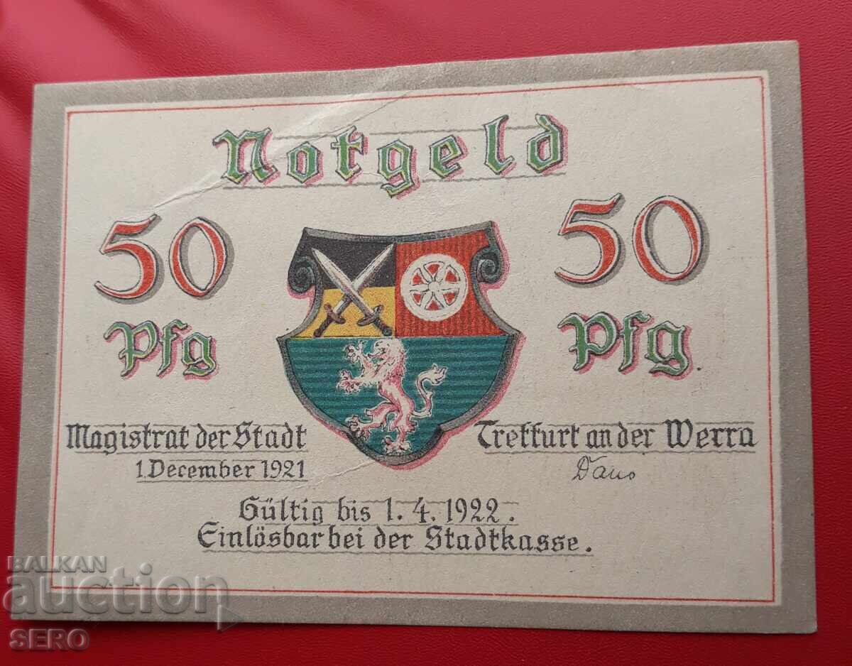Banknote - Germany - Thuringia - Treffurt - 50 Pfennig 1921 with price 2.00 BGN | € 1.02