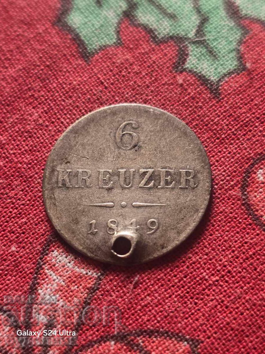 Сребърна Монета 6 KREUZER 1849г. Пускам над 100 Аукциона. Ра