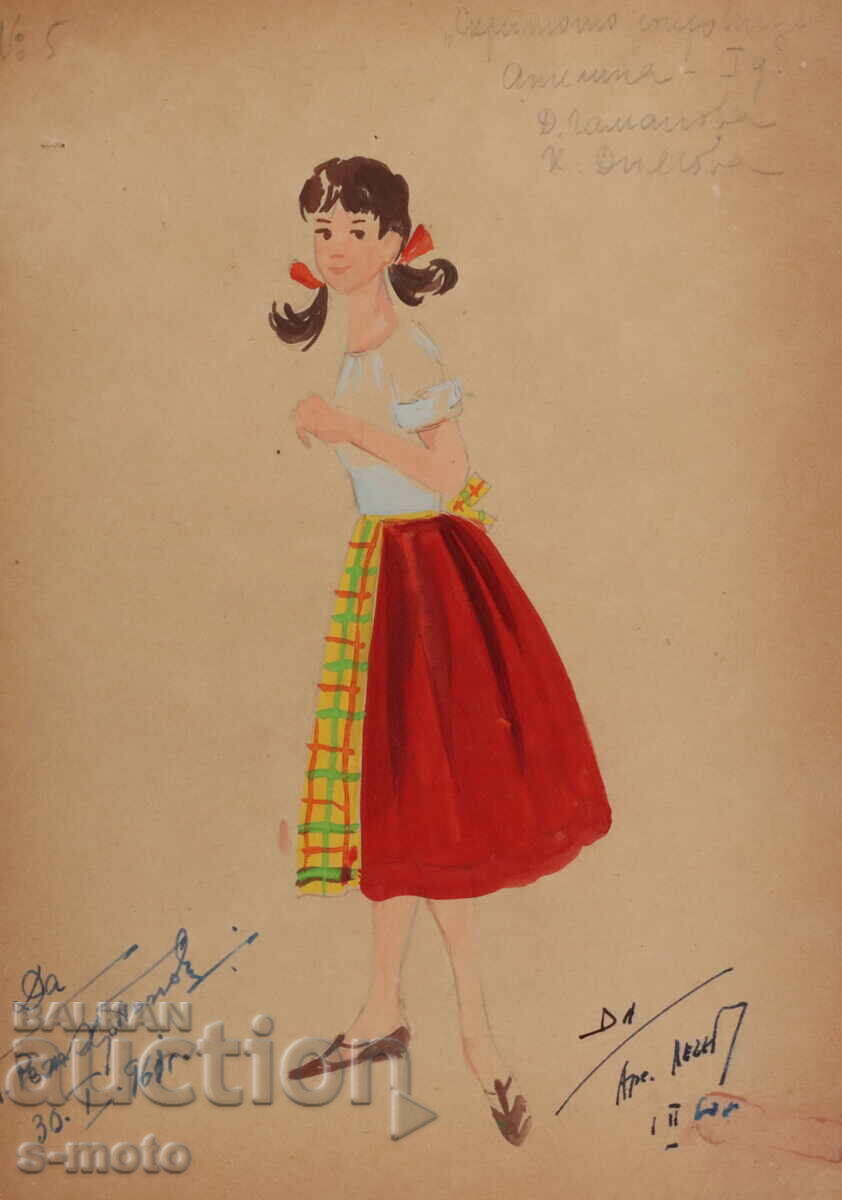 Tablou scenografic, costum de scenă feminin, 1960, balet cu preț 100.00 BGN | € 51.13