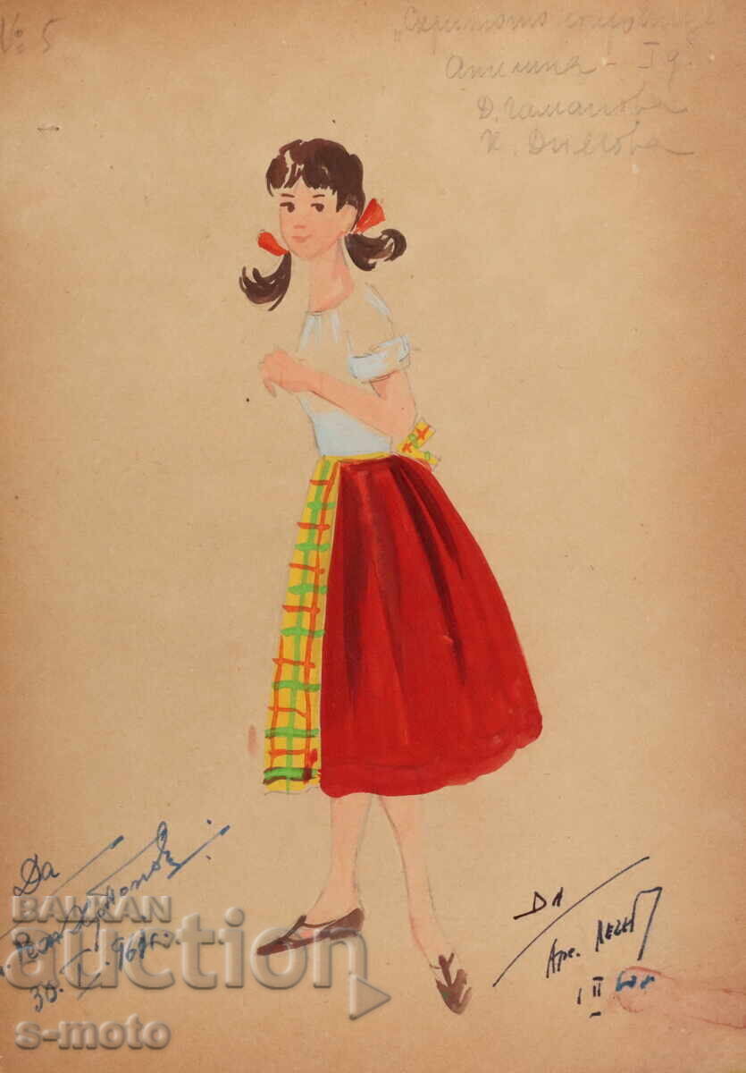 Licitație Tablou scenografic, costum de scenă feminin, 1960, balet