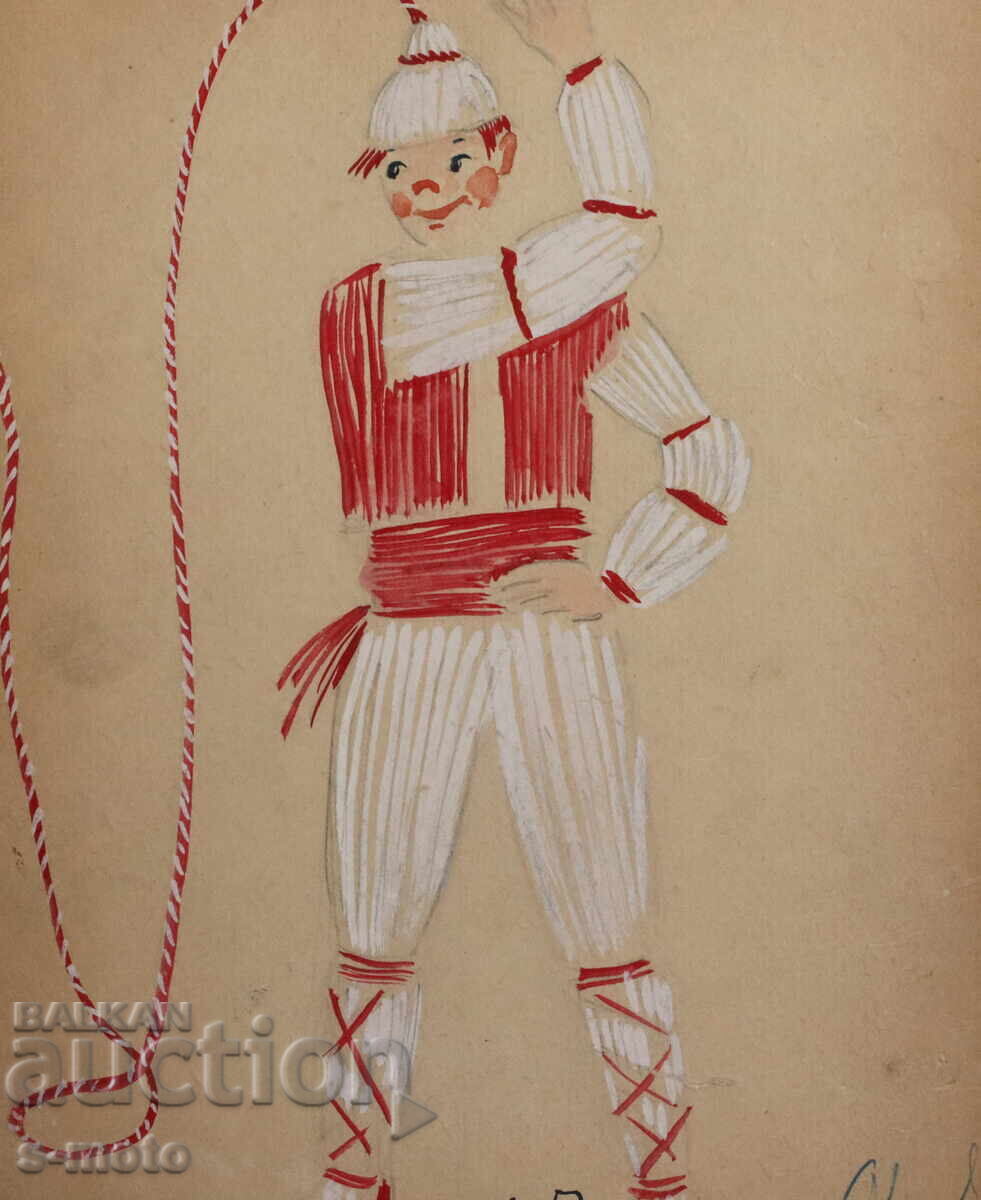 Tablou guașă scenografie ''Pișo'' costum de balet 1959 - 5 Tablou guașă scenografie ''Pișo'' costum de balet 1959 - 5