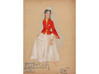 Πίνακας γκουάς σκηνογραφία, γυναικείο ένδυμα με πέπλο 1961