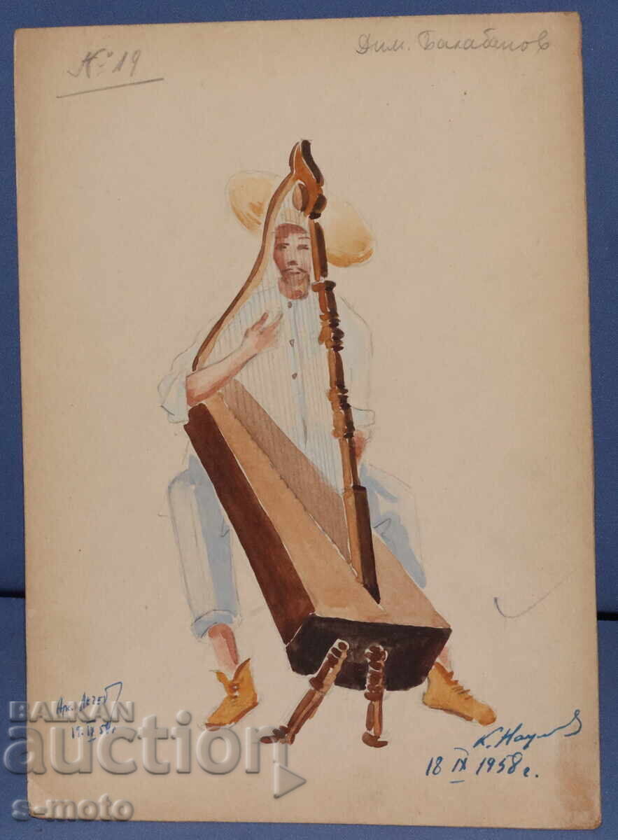 Pictură guașă scenografie, proiect pentru costume 1958 cu preț 100.00 BGN | € 51.13