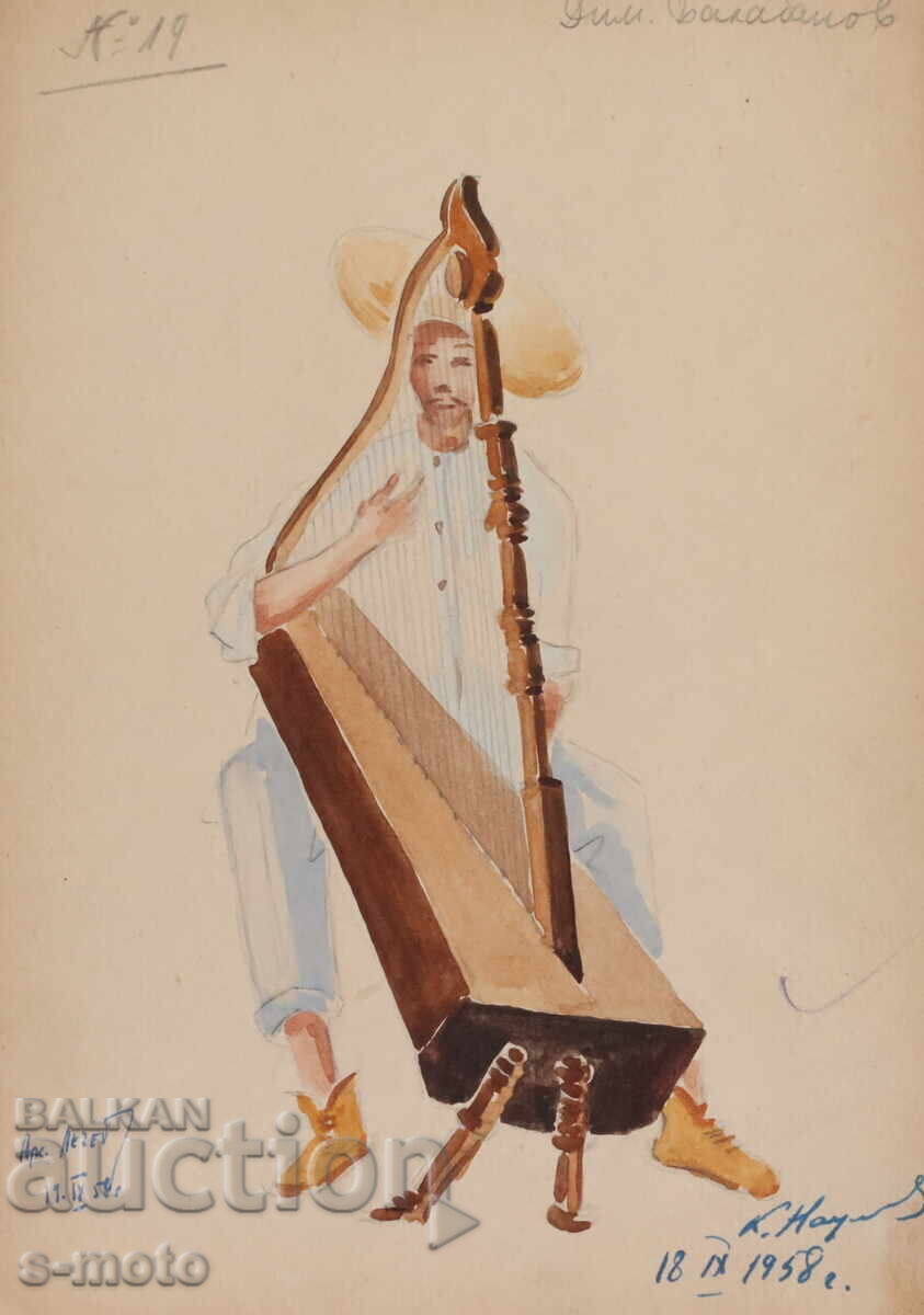 Licitație Pictură guașă scenografie, proiect pentru costume 1958