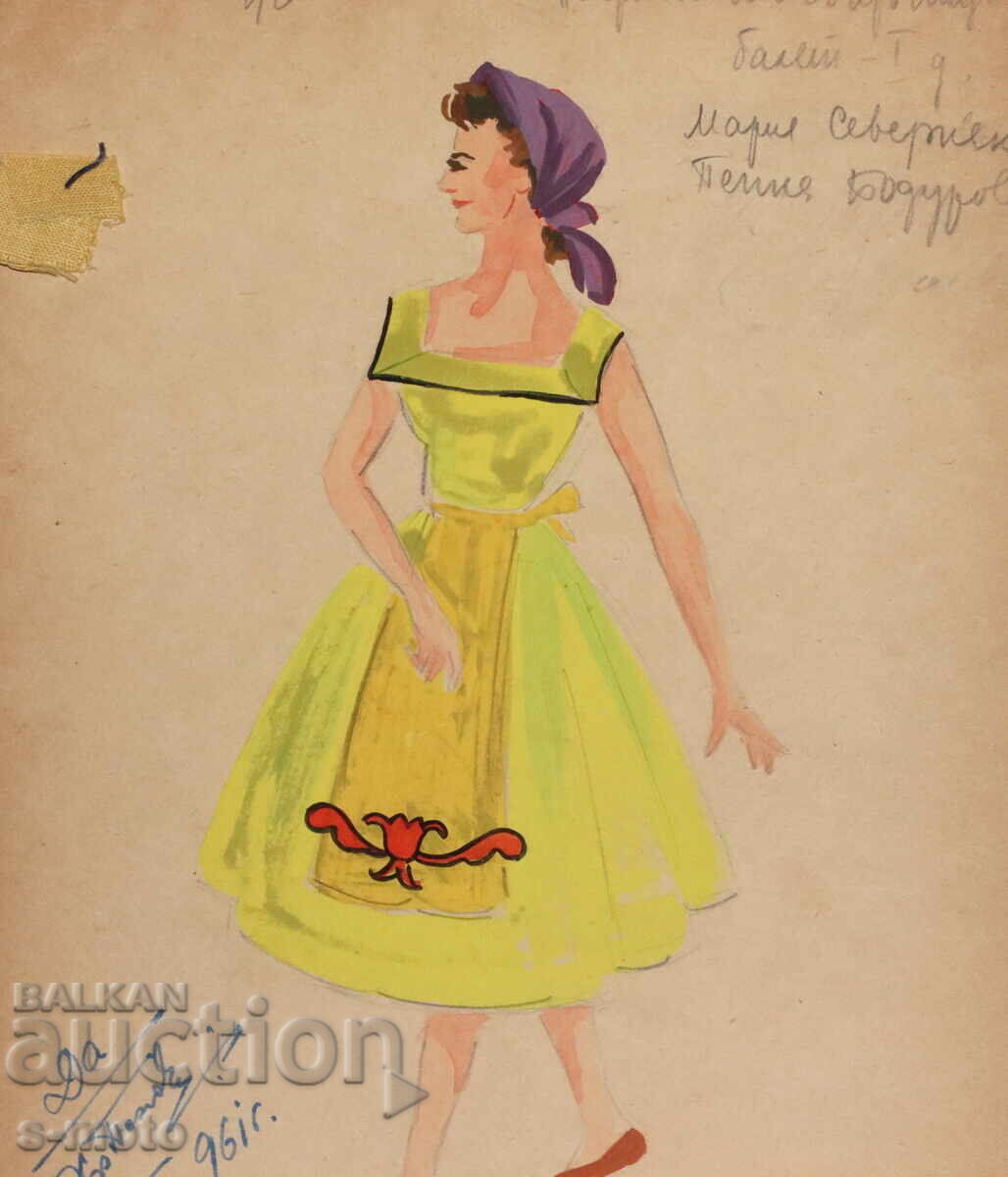 Gouache painting scenography, operetta costume design project 1961 - 5