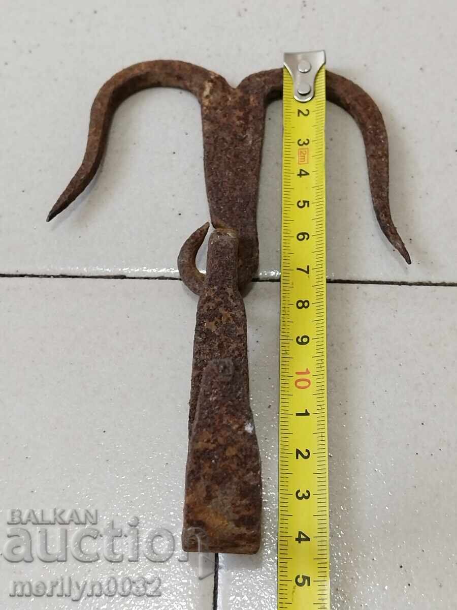 Αρχαίο σφυρήλατο άγκιστρο για κρέμασμα, διπλό γάντζο σφυρήλατο σίδερο - 5