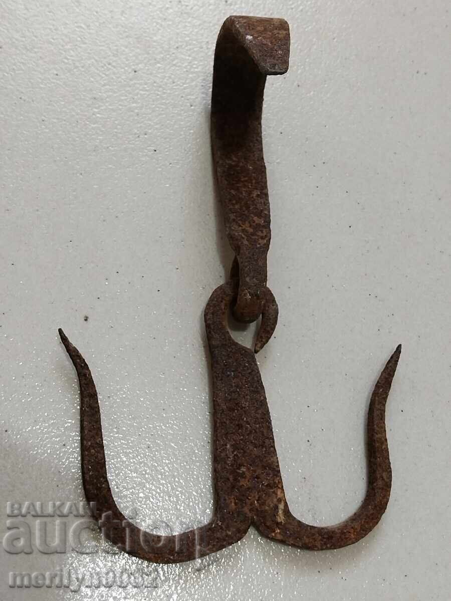 Αρχαίο σφυρήλατο άγκιστρο για κρέμασμα, διπλό γάντζο σφυρήλατο σίδερο - 7