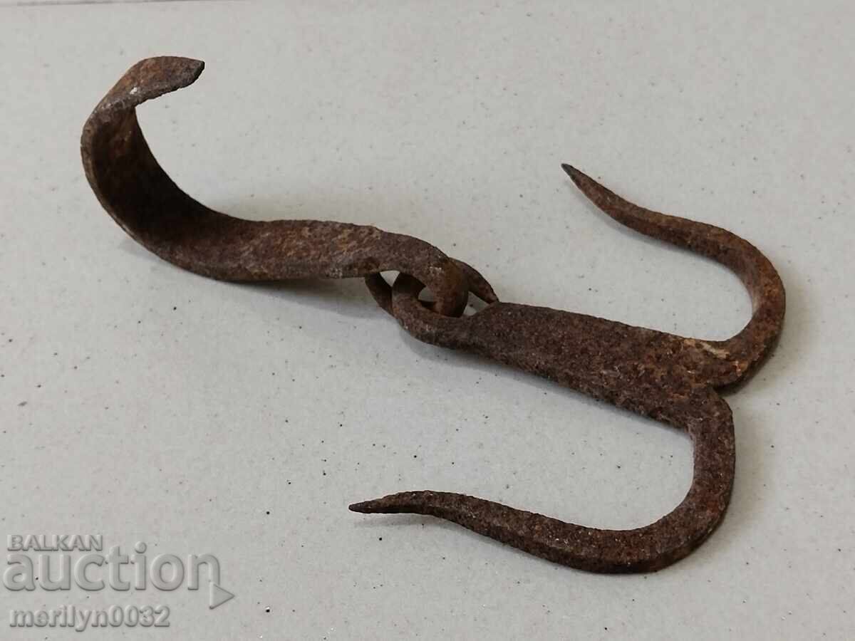 Αρχαίο σφυρήλατο άγκιστρο για κρέμασμα, διπλό γάντζο σφυρήλατο σίδερο